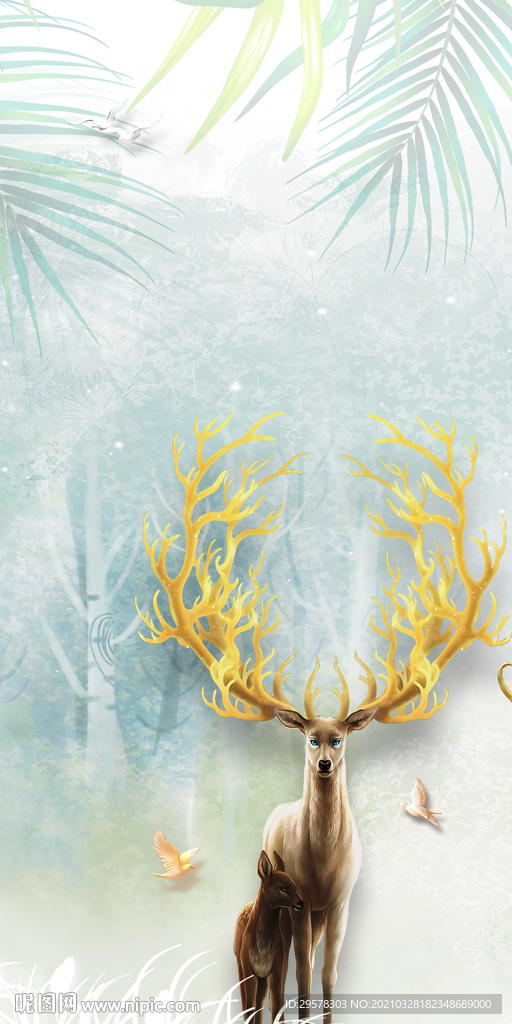 麋鹿新奢华画玄关 TIF分层