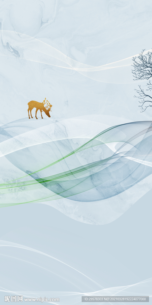 麋鹿中式山水新图 TIF分层