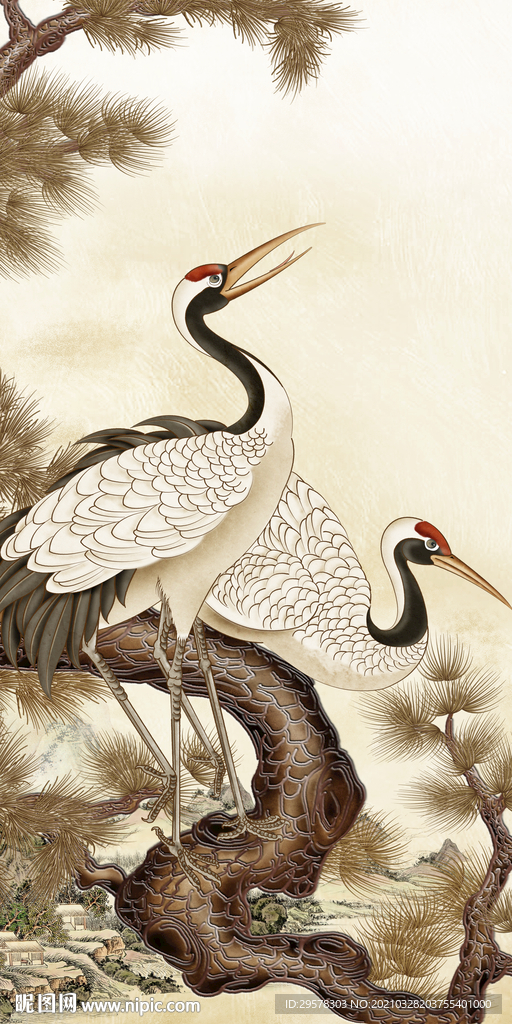 仙鹤玄关山水背景 TIF分层