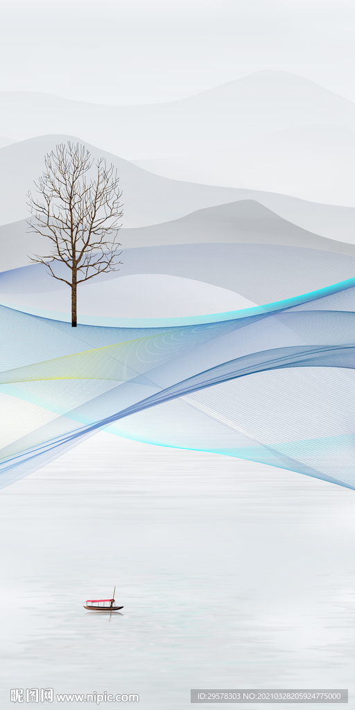 线条玄关山水背景 TIF分层
