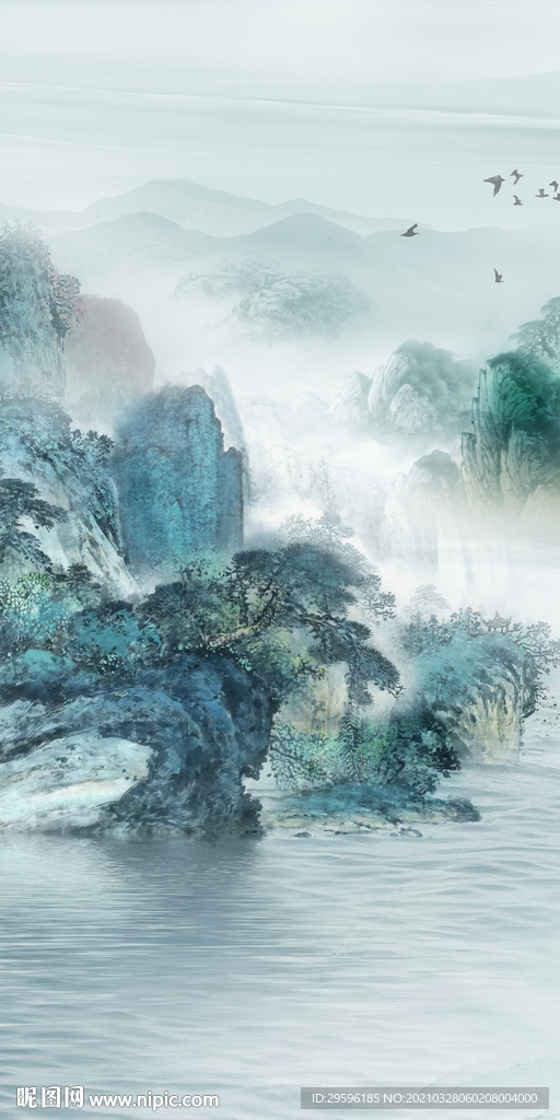 新中式山水玄关背景 tif分层