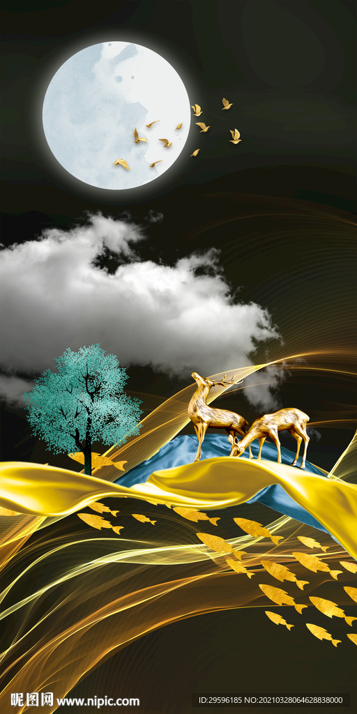 金鹿高清玄关背景 TIF分层