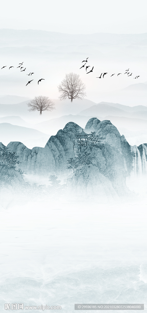 简约 玄关意境山水 TIF分层