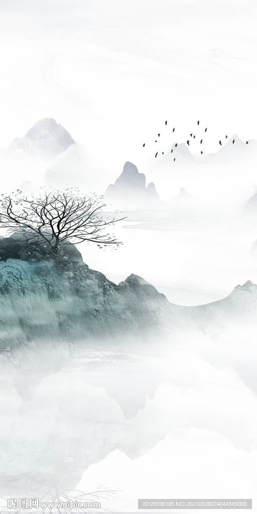 国画玄关画山水 TIF分层