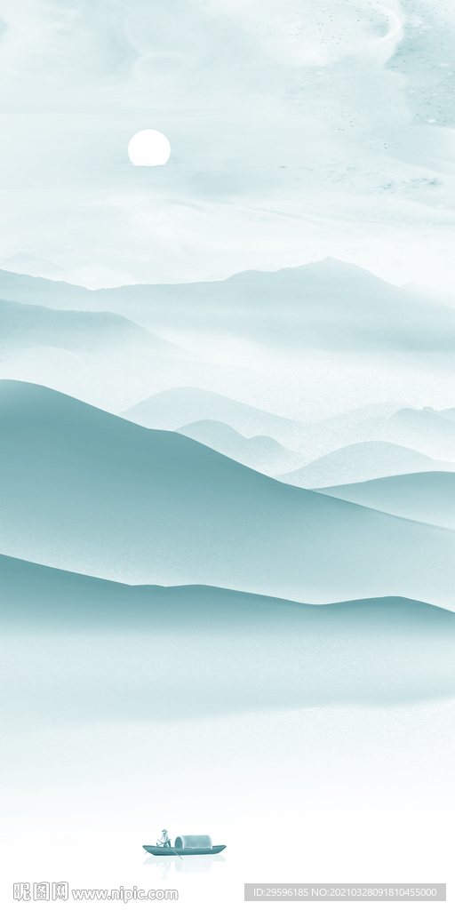 蓝色玄关意境山水 TIF分层