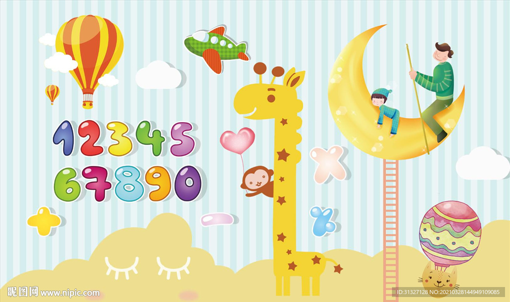 卡通世界小鹿月亮背景墙