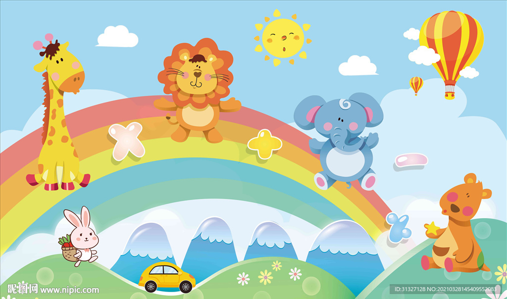 儿童彩虹花朵背景墙