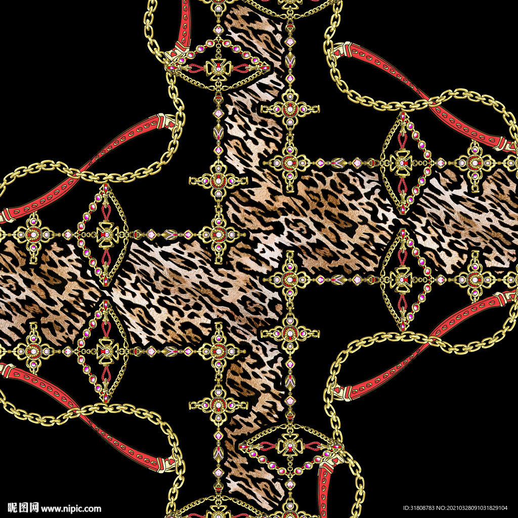 奢侈大牌风豹纹链条