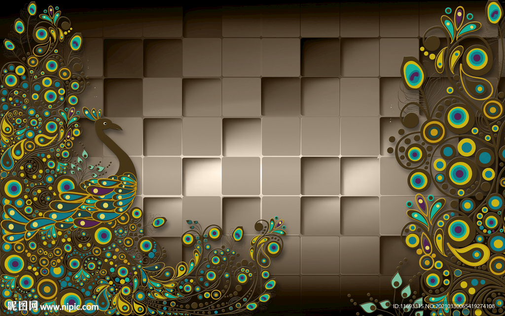 中式复古孔雀背景墙