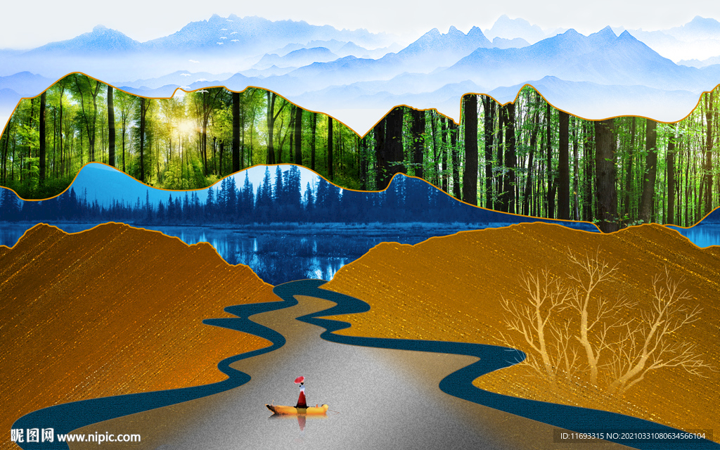 抽象山水画背景墙