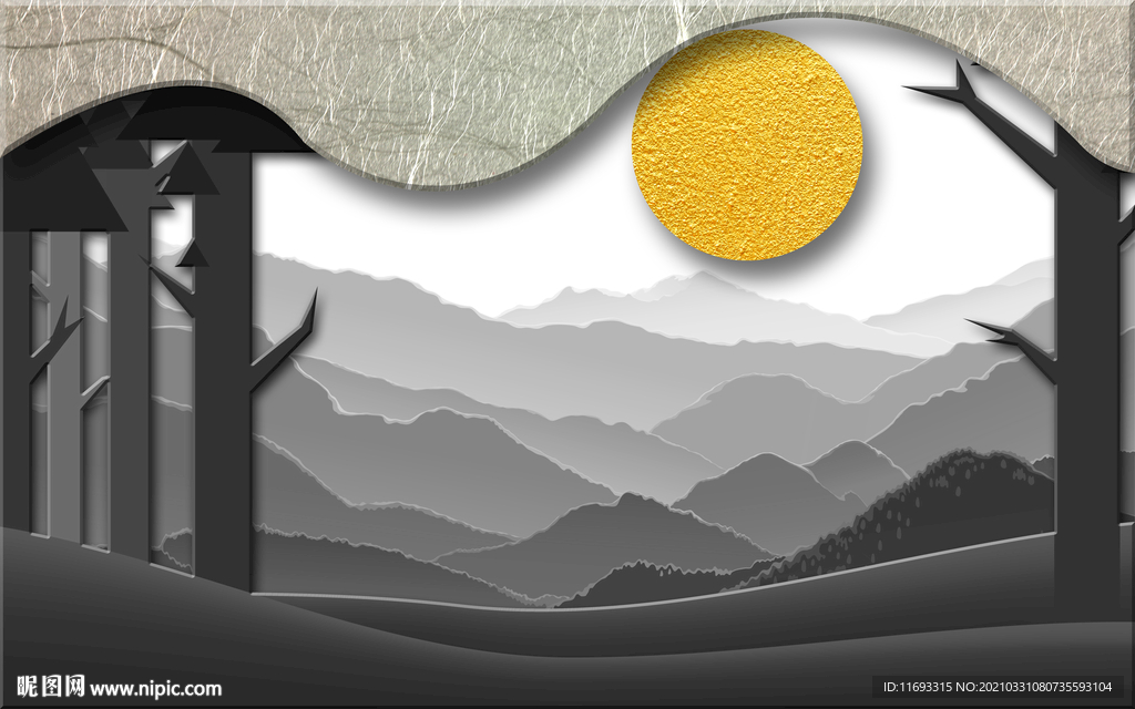 新中式抽象山水画背景墙