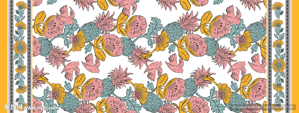 大牌 方巾花 数码印花