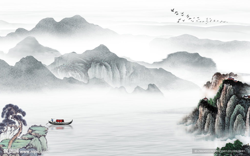 大气客厅风景山水 tif分层