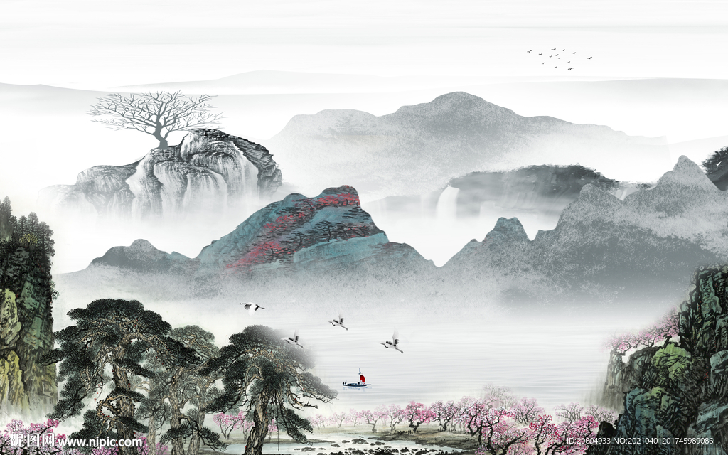 中国风客厅风景山水 tif分层