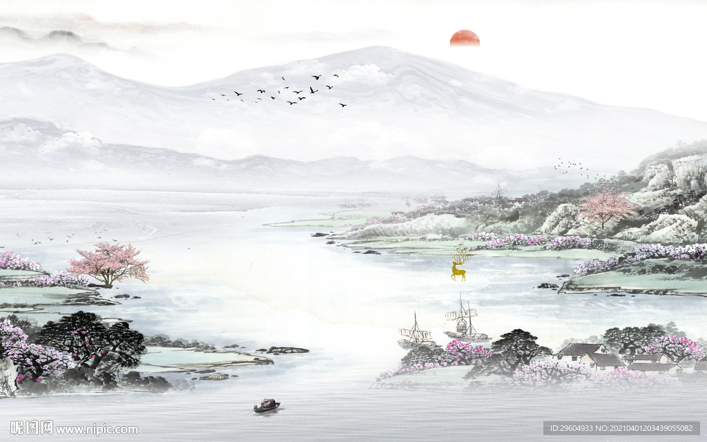 现代客厅风景山水 tif分层