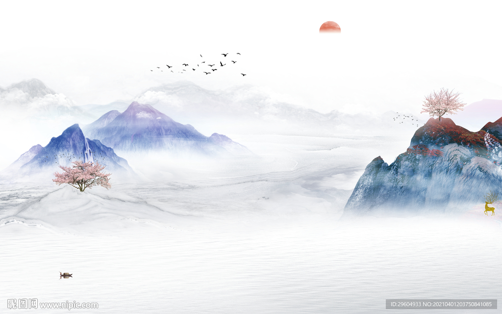 高档客厅风景山水 tif分层