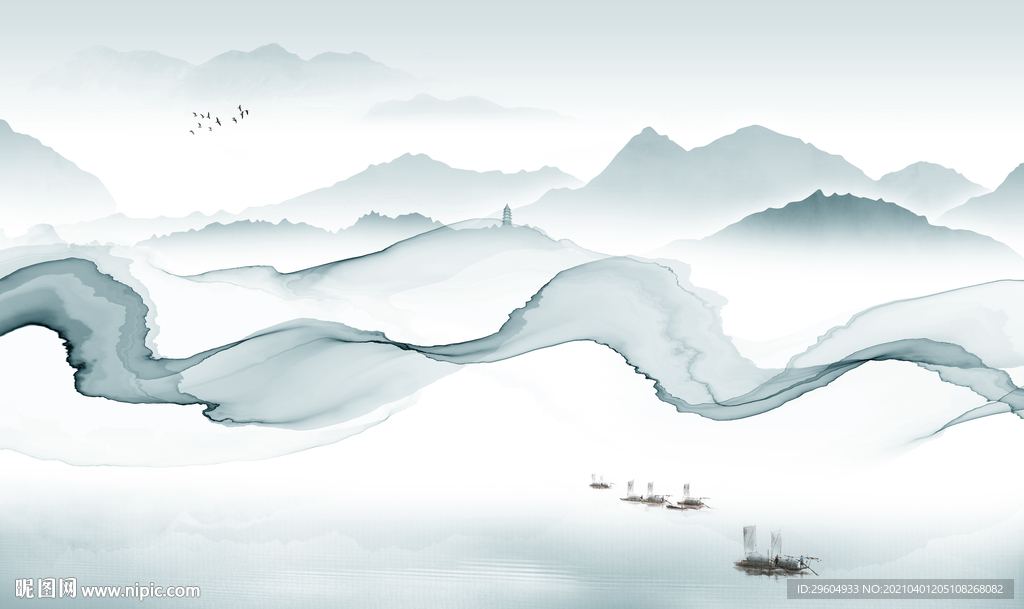 简约客厅风景山水 tif分层