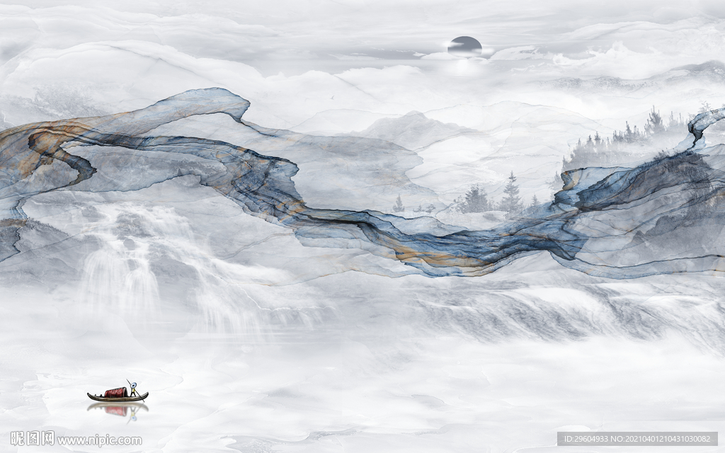 高清 客厅意境山水 tif分层