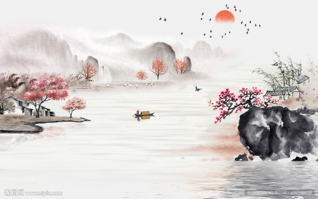 中式山水画背景画 tif分层