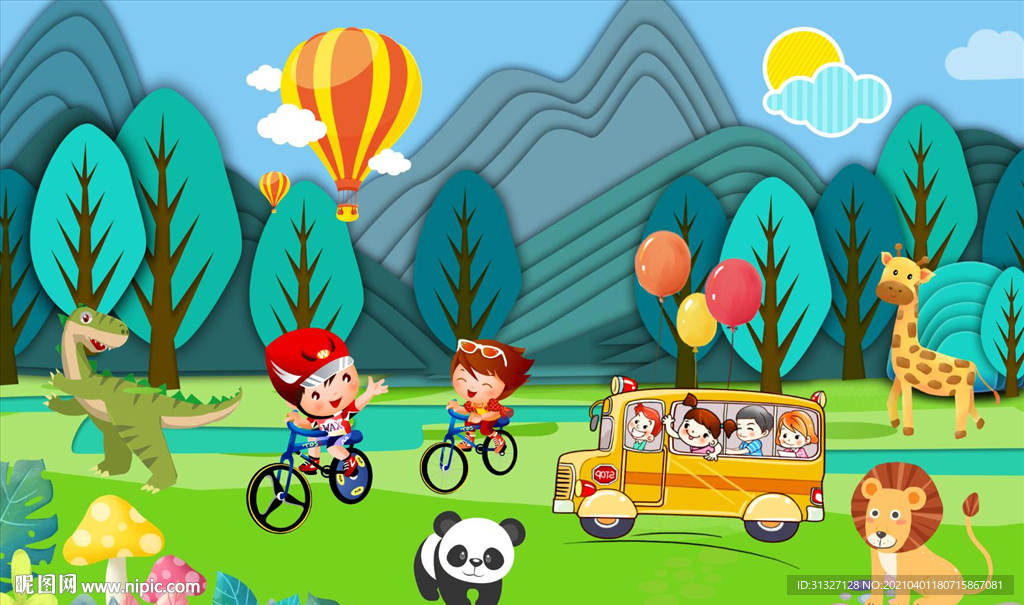 狮子熊猫小鹿卡通背景图片