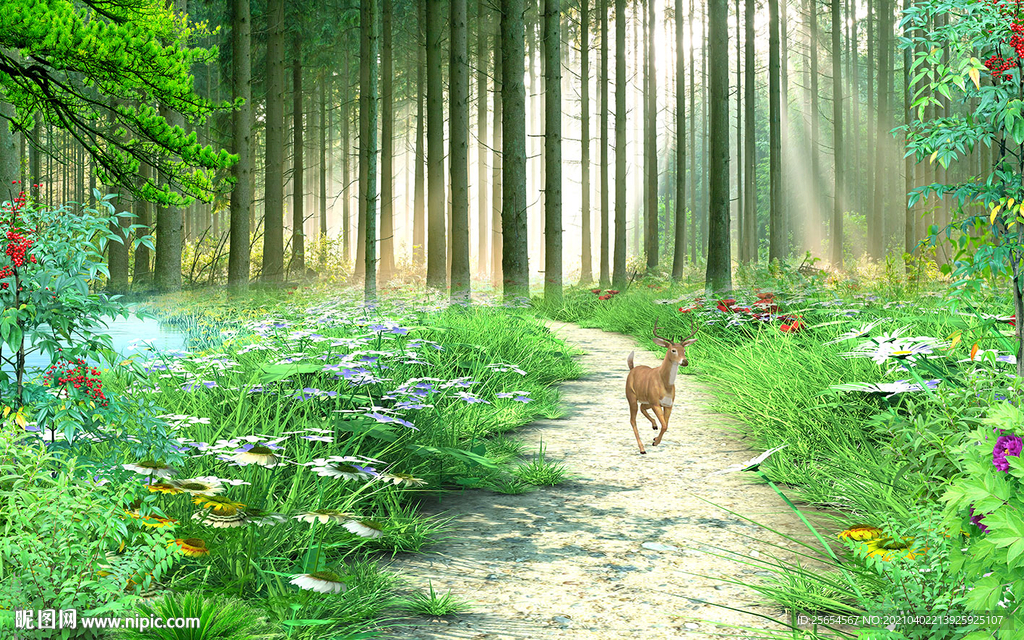 树林简约淡雅现代背景墙