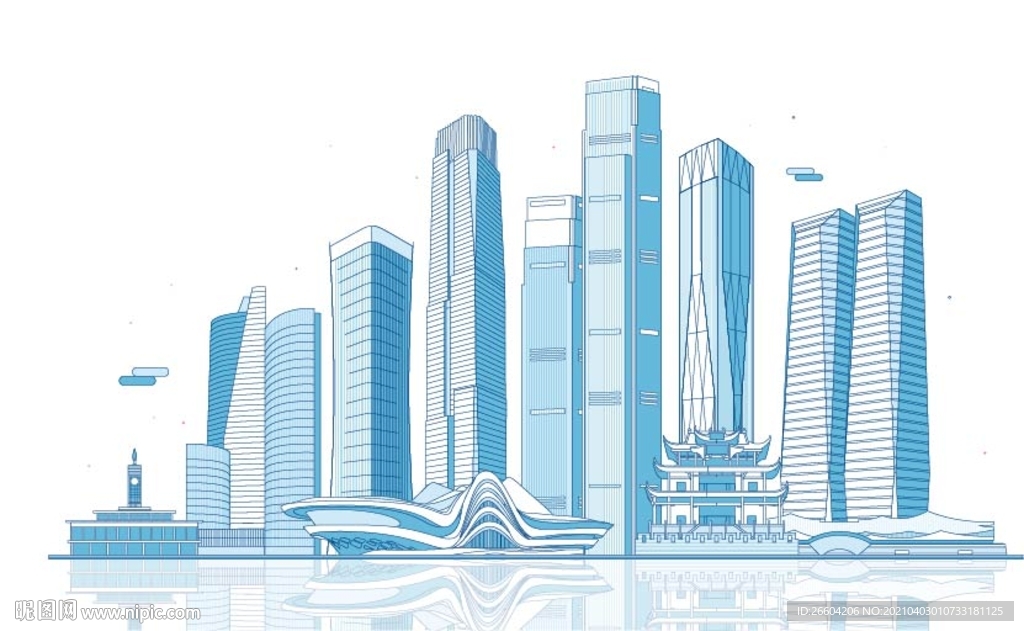 手绘矢量长沙建筑