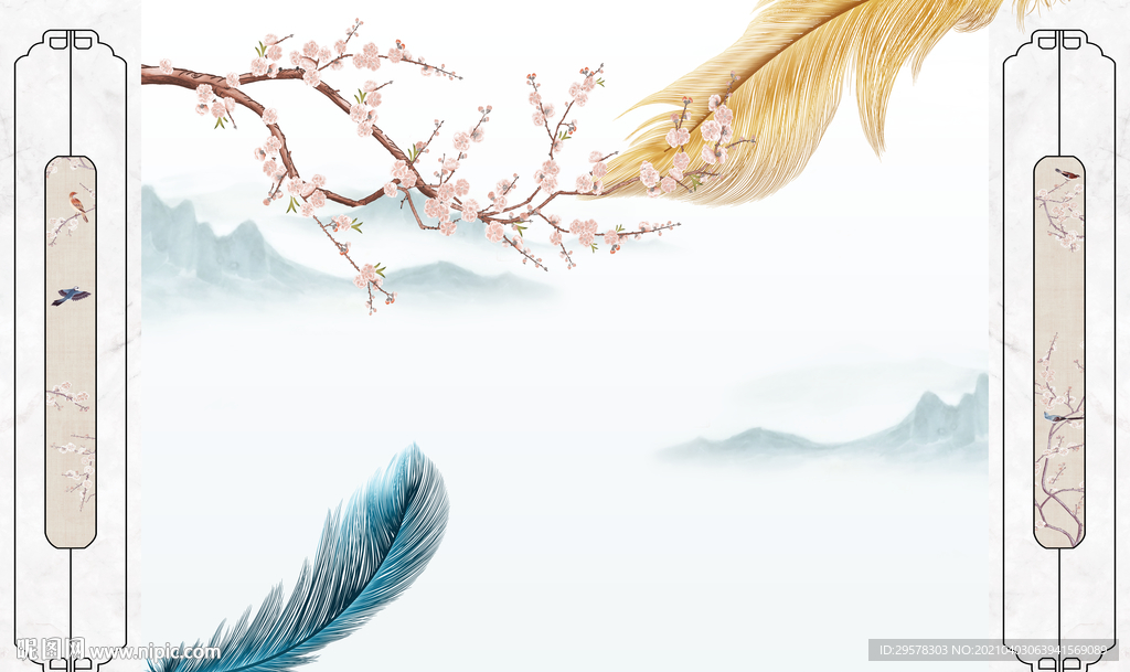 背景墙意境爆款山水 tif分层