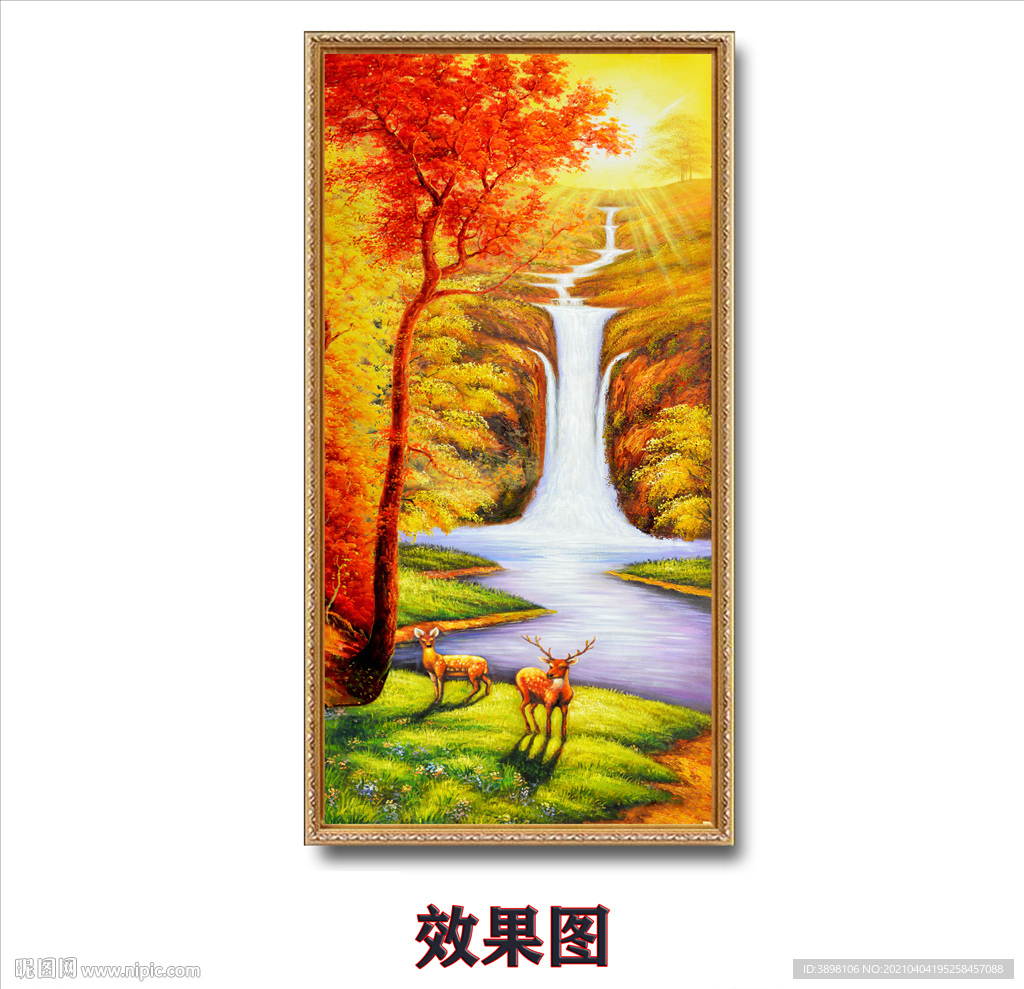 旭日东升山水瀑布玄关装饰画