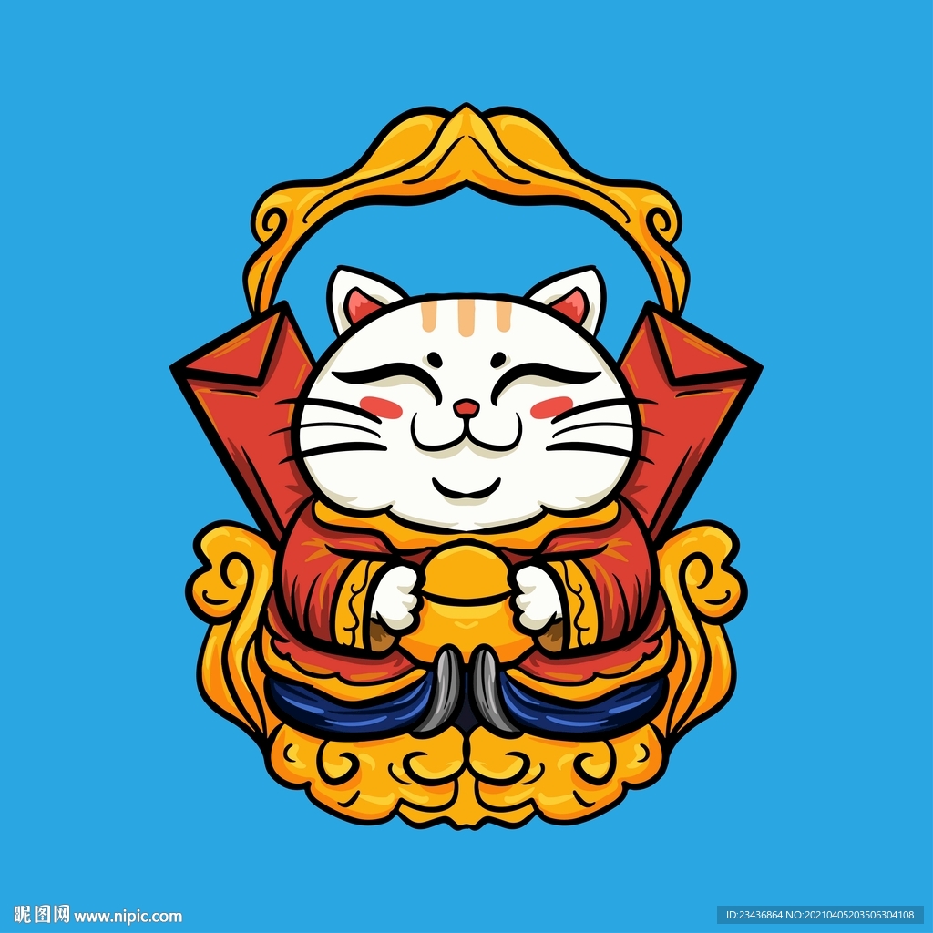 手绘卡通招财猫插画素材