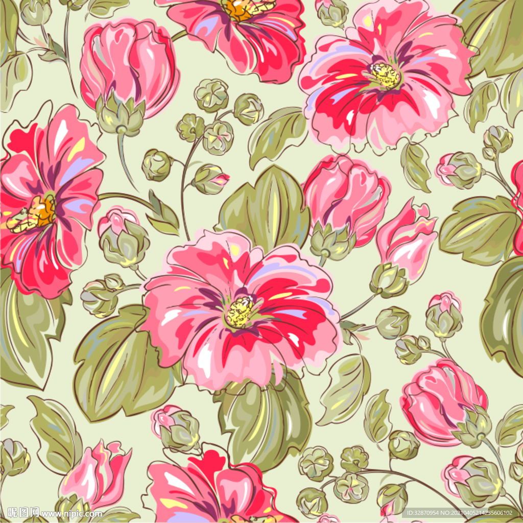 手绘花 真丝印花