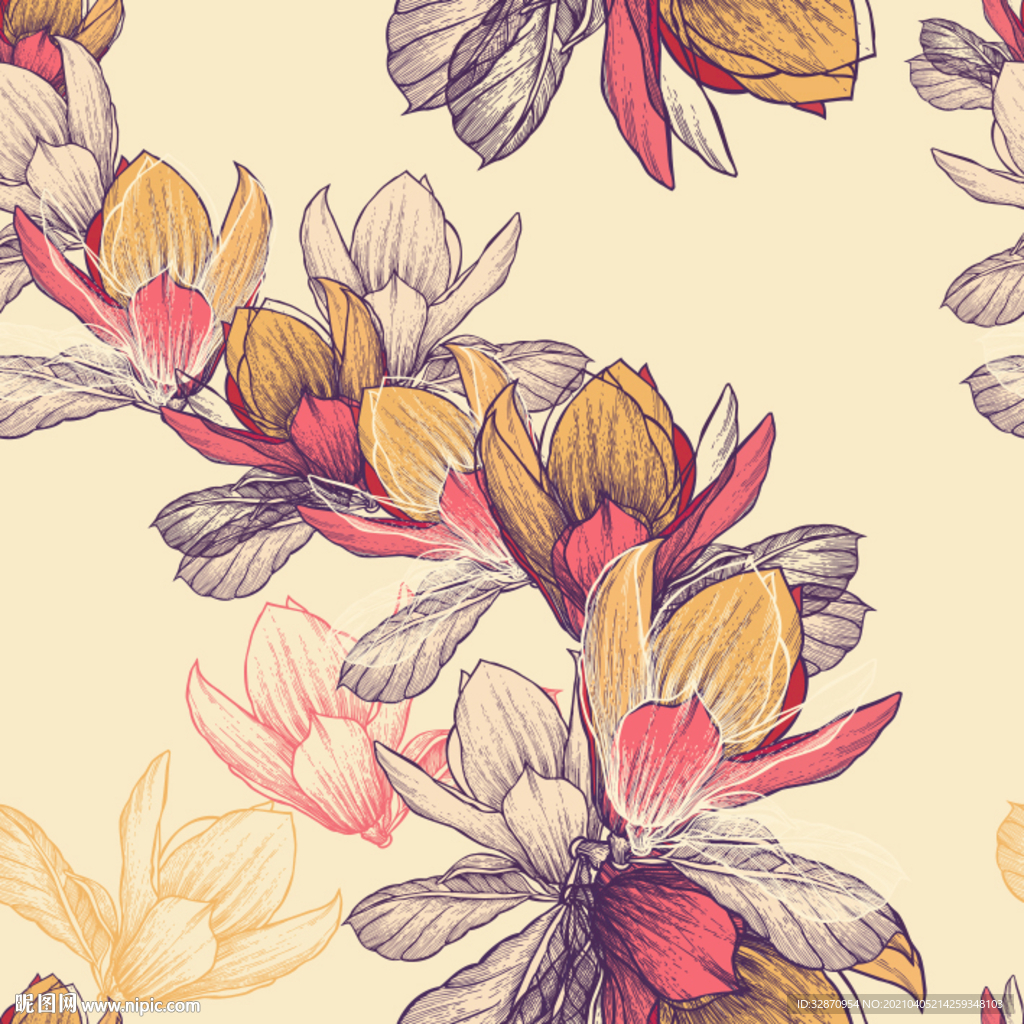 手绘花 真丝印花