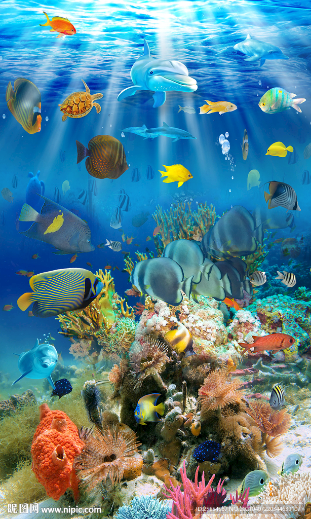 海洋世界海豚3D立体画地板