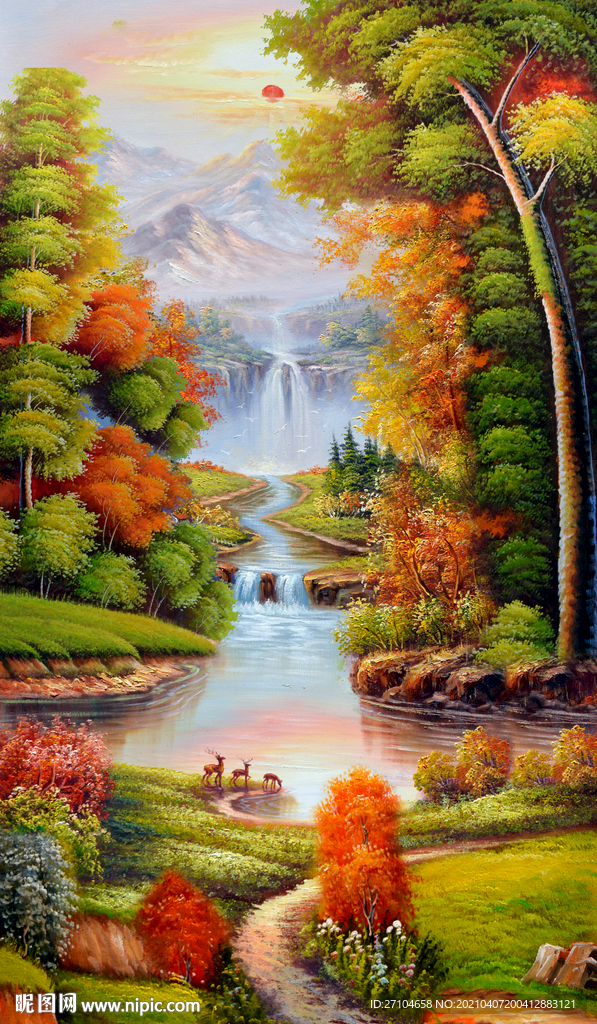 油画山水风景画玄关