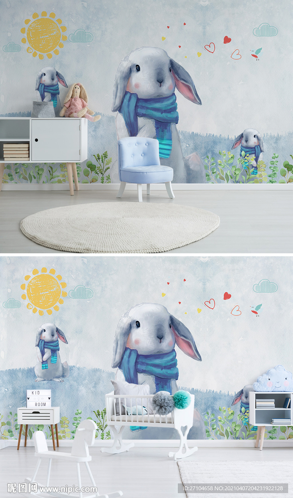 卡通兔儿童背景墙