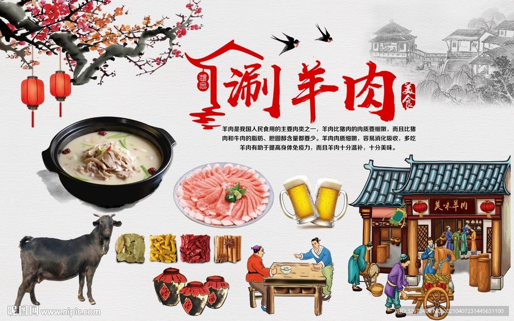 特色涮羊肉火锅工装背景墙图片