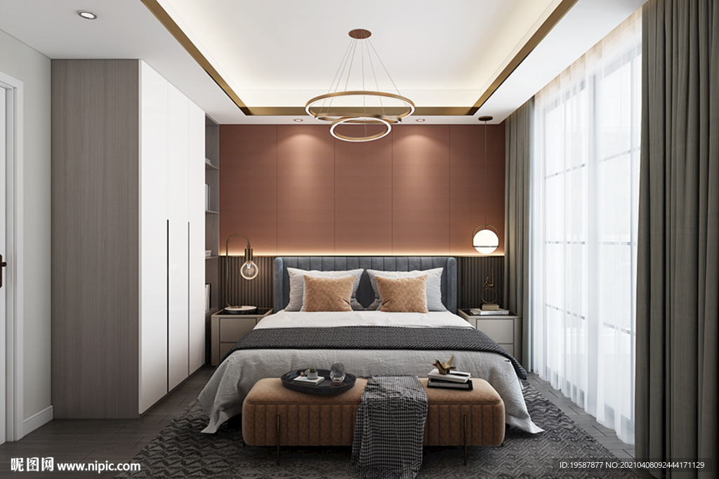 现代轻奢卧室集成墙面模型效果图