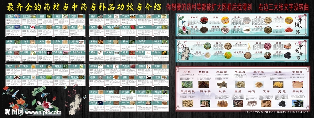 药材功效与介绍展板