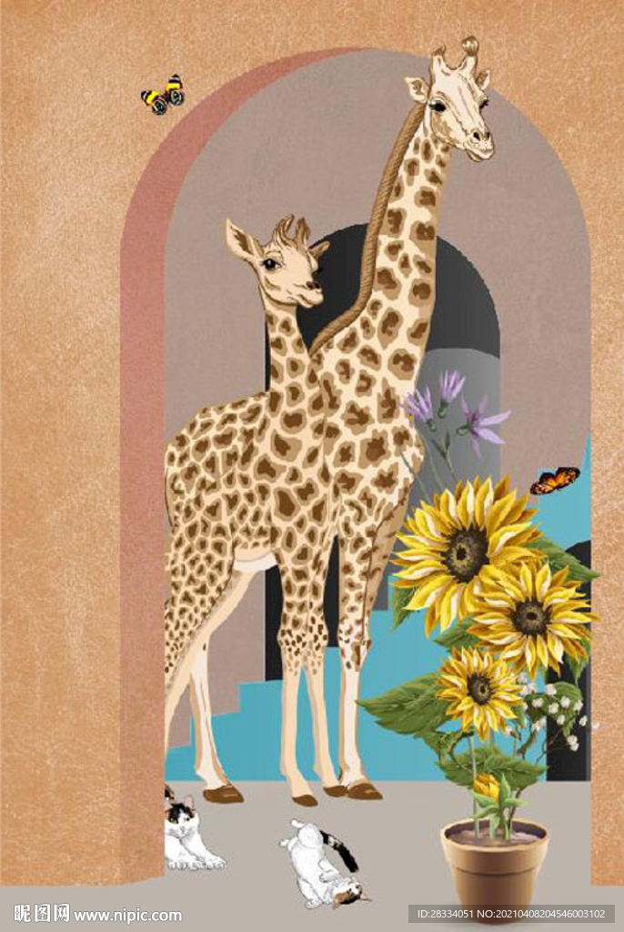 现代立体空间长颈鹿玄关装饰画