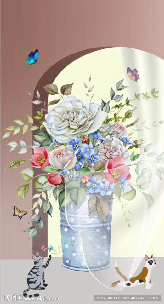 现代立体空间玫瑰花瓶玄关装饰画