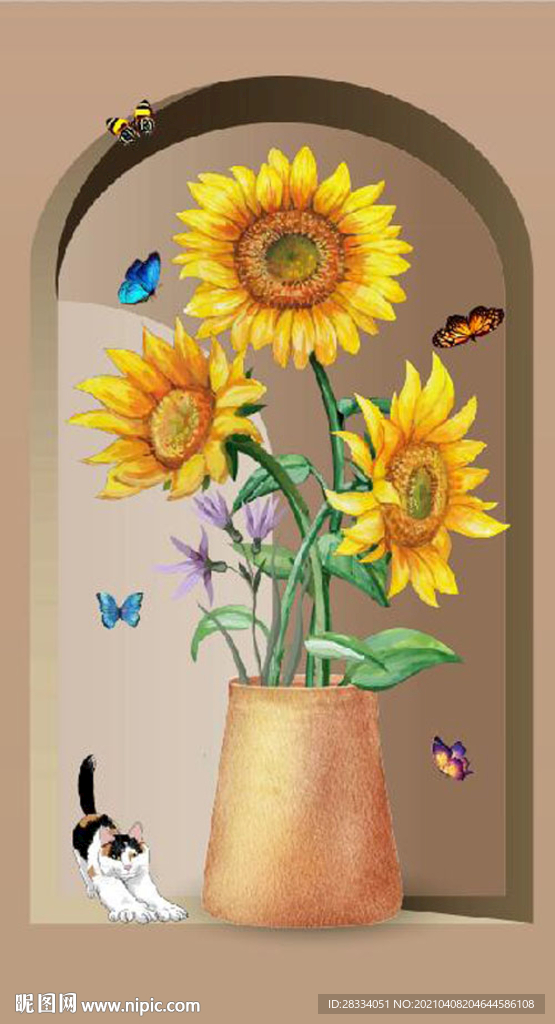 现代立体空间向日葵玄关装饰画