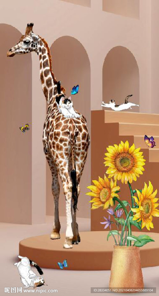 现代立体空间长颈鹿玄关装饰画