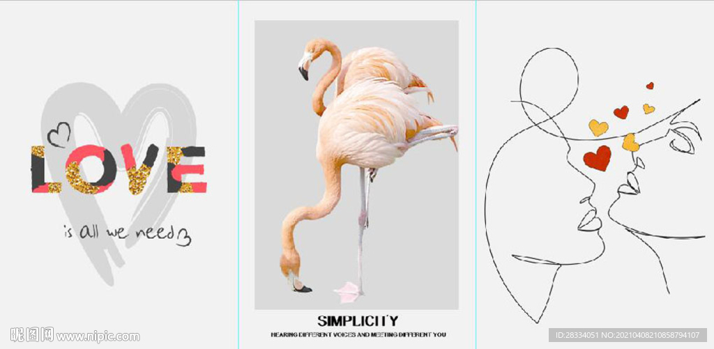 简约北欧风火烈鸟爱情装饰无框画