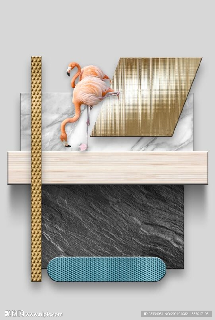 现代3D抽象几何火烈鸟关装饰画