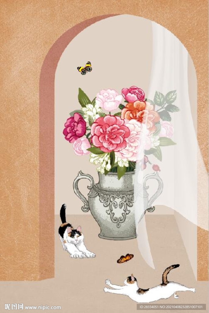 北欧风3D拱门花瓶玄关装饰画