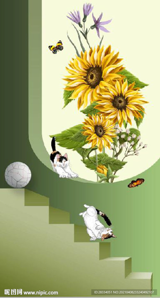 北欧风3D拱门向日葵玄关装饰画