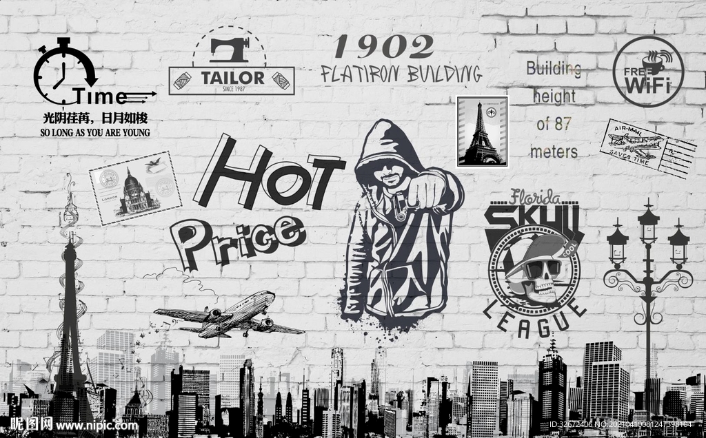 复古潮流潮牌银饰背景墙