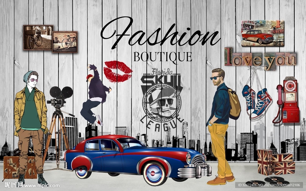 复古男装潮牌时尚背景墙