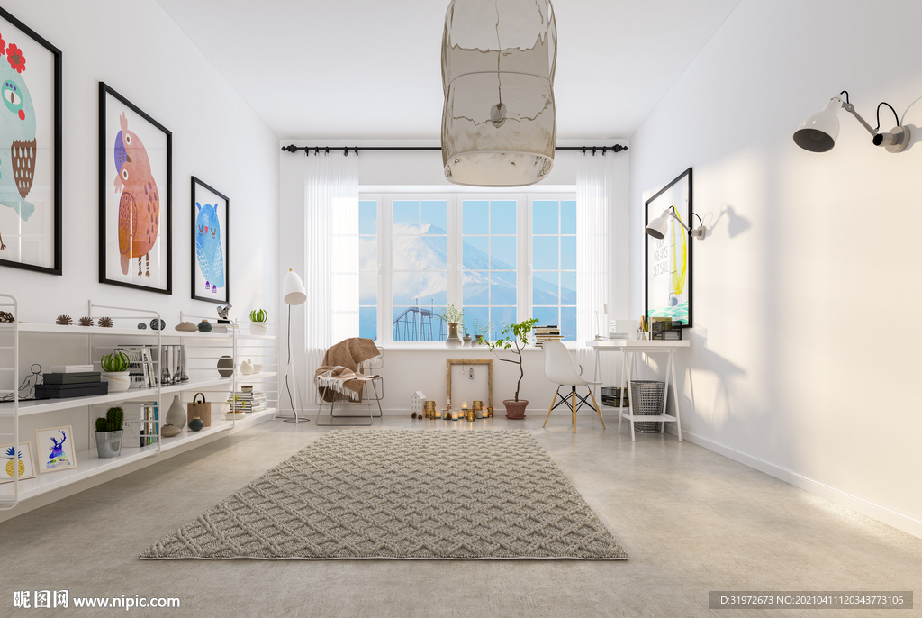 北欧卧室背景墙3D直播场景空景