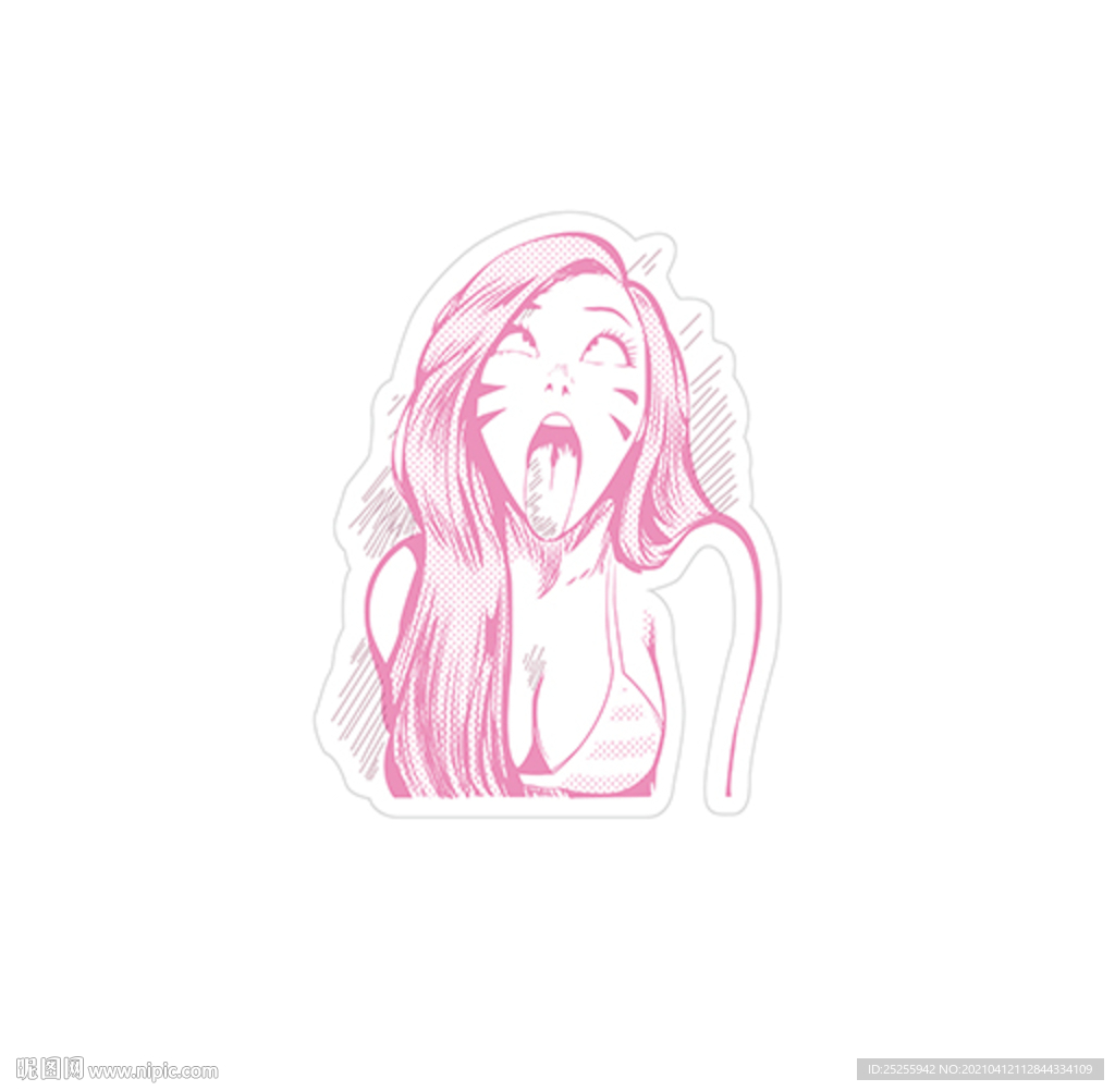 卡通线条马赛克翻白眼吐舌头女人