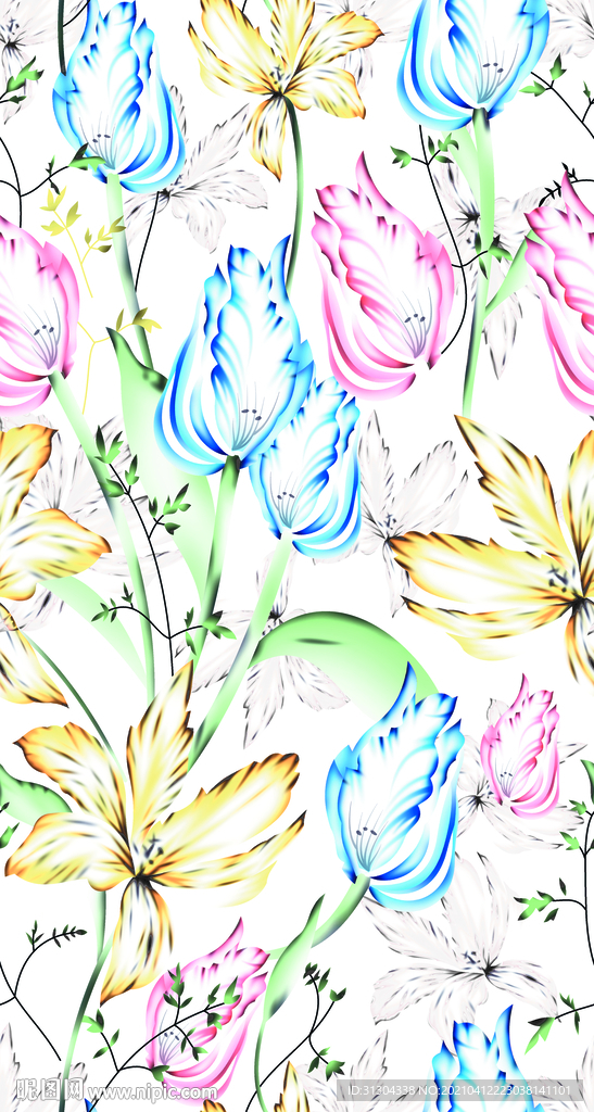 手绘白底树叶4色花